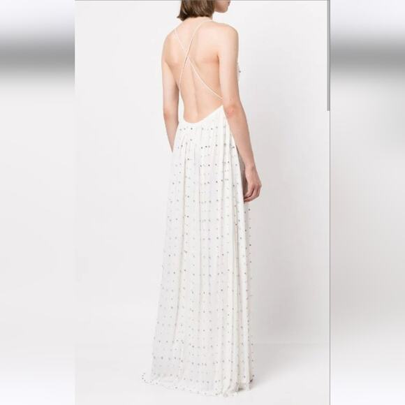 Retrofete Zadie Embellished Silk Chiffon Dress Sleeveless White Large NWT Maxi - Picture 2 of 14
